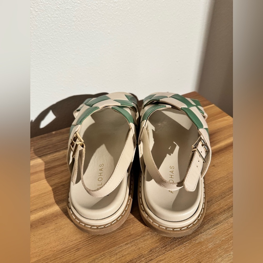 Alohas Marshmallow Scacchi Sandals Platform Leather Checkered Green Size 41 EUC - Picture 7 of 11
